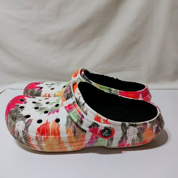 Crocs Lined Clogs Classic Tie Dye Paint Spill Spatter Fuzzy Unisex size W10/ M8 - Picture 2 of 11
